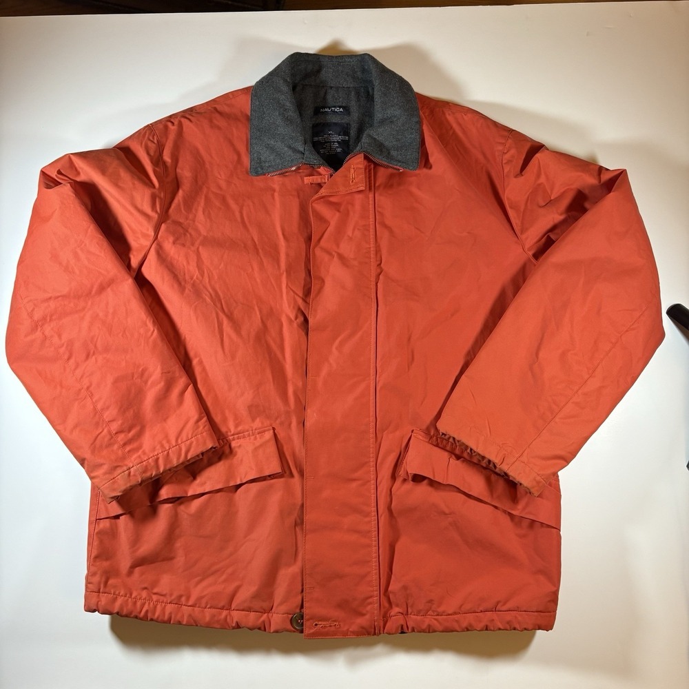 1990-2000's Vintage Red/Orange XL Nautica Heavy Flannel Lined Coat